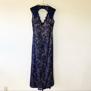 Aspeed Navy Lace Formal Dress With Gold Underlay